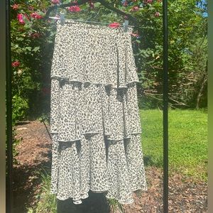 E.ssue Tiered Leopard Print Midi Skirt